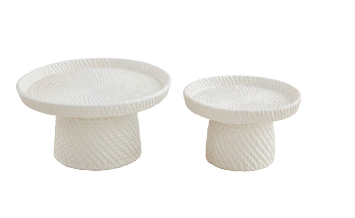 SMALL WOVEN STONEWARE PEDESTAL SERVER