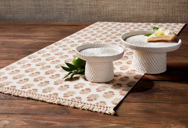 SMALL WOVEN STONEWARE PEDESTAL SERVER