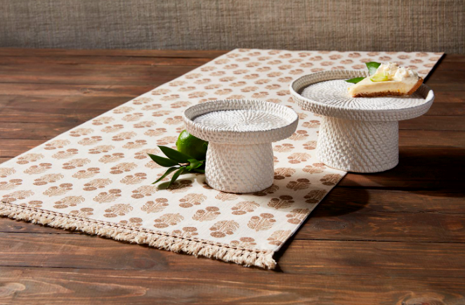 LARGE WOVEN STONEWARE PEDESTAL SERVER