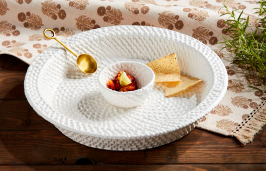 WOVEN STONEWARE CHIP & DIP SERVER SET