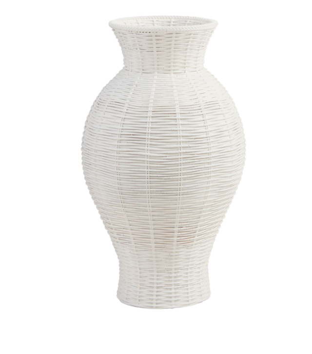 LARGE WHITE BASKET WEAVE VASE