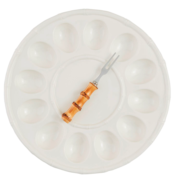 WHITE BAMBOO DEVILED EGG TRAY SET