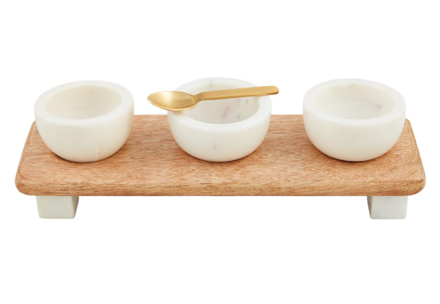 MARBLE & WOOD TIDBIT BOARD SET