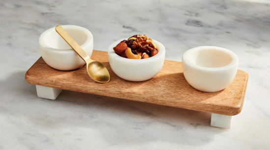 MARBLE & WOOD TIDBIT BOARD SET