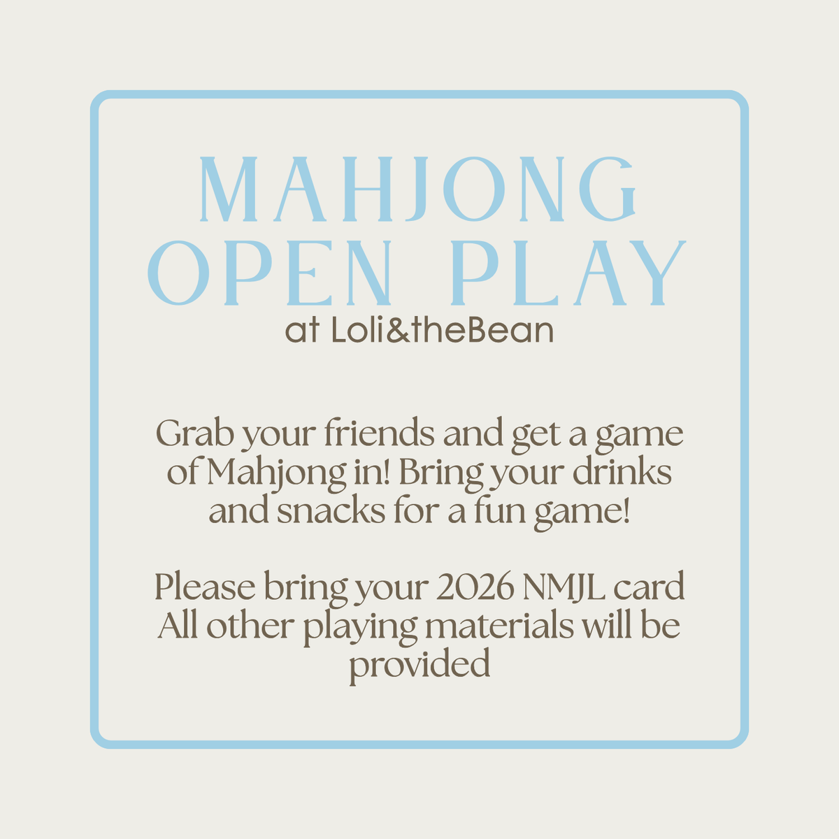 MAHJONG OPEN PLAY