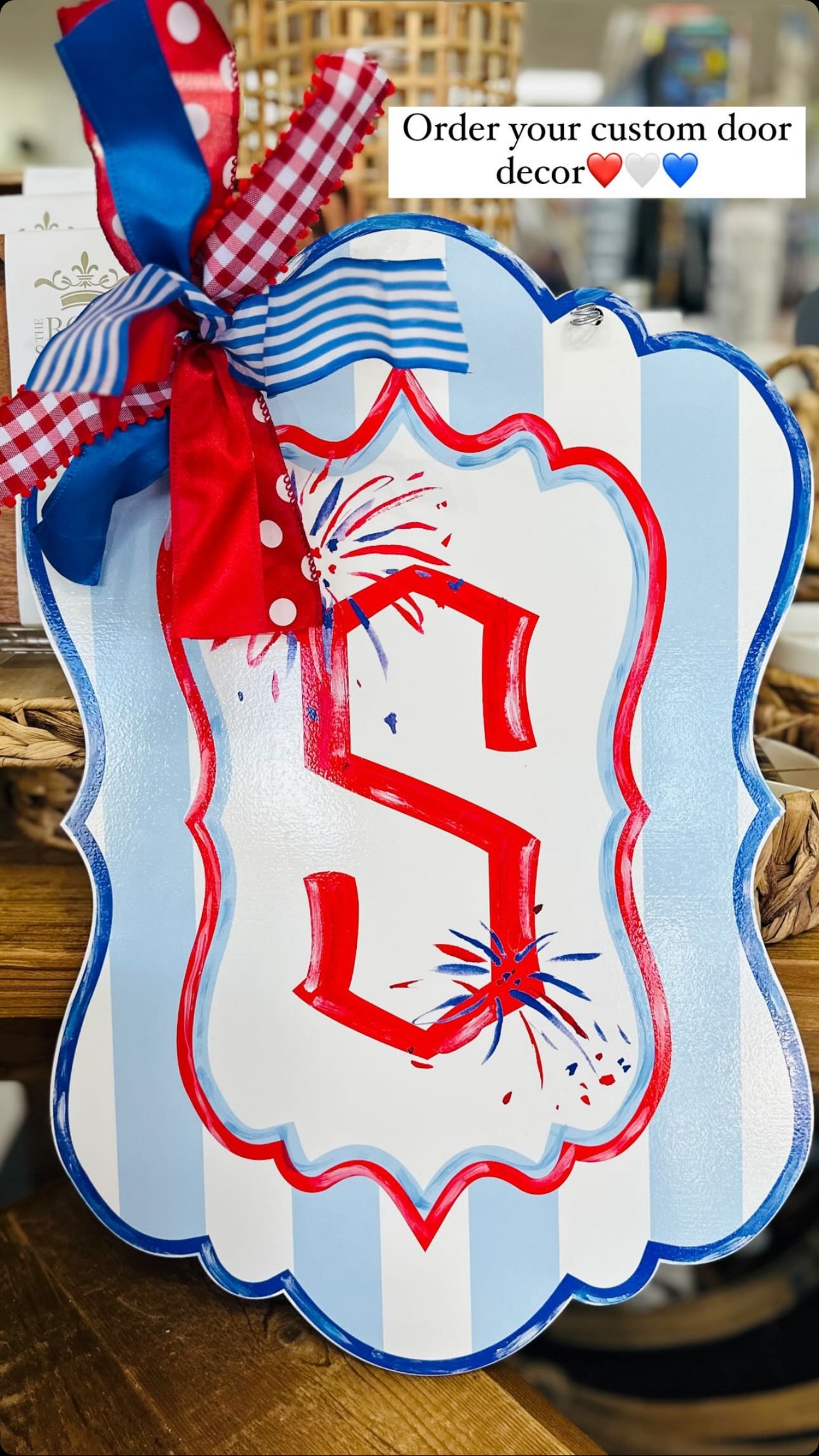 RED WHITE & BLUE INITIAL DOOR HANGER