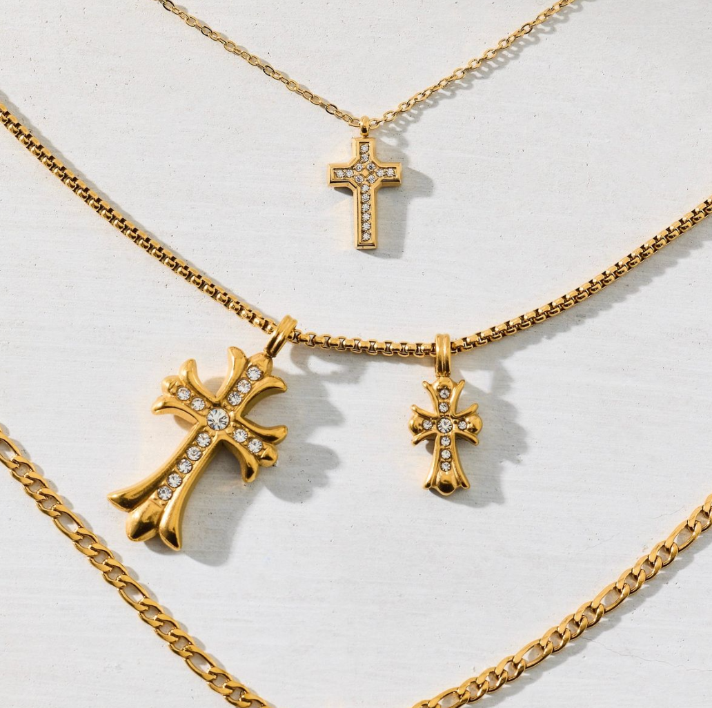 LAZARA DOUBLE CROSS PENDANT NECKLACE