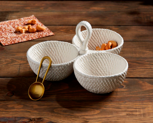 WOVEN STONEWARE TRIPLE TIDBIT SET