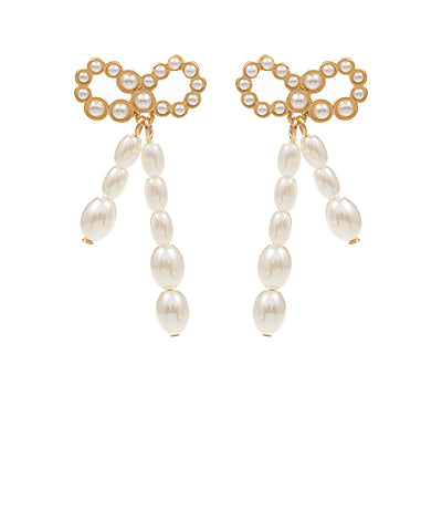 BOW KNOT & LINKED PEARL EARRINGS